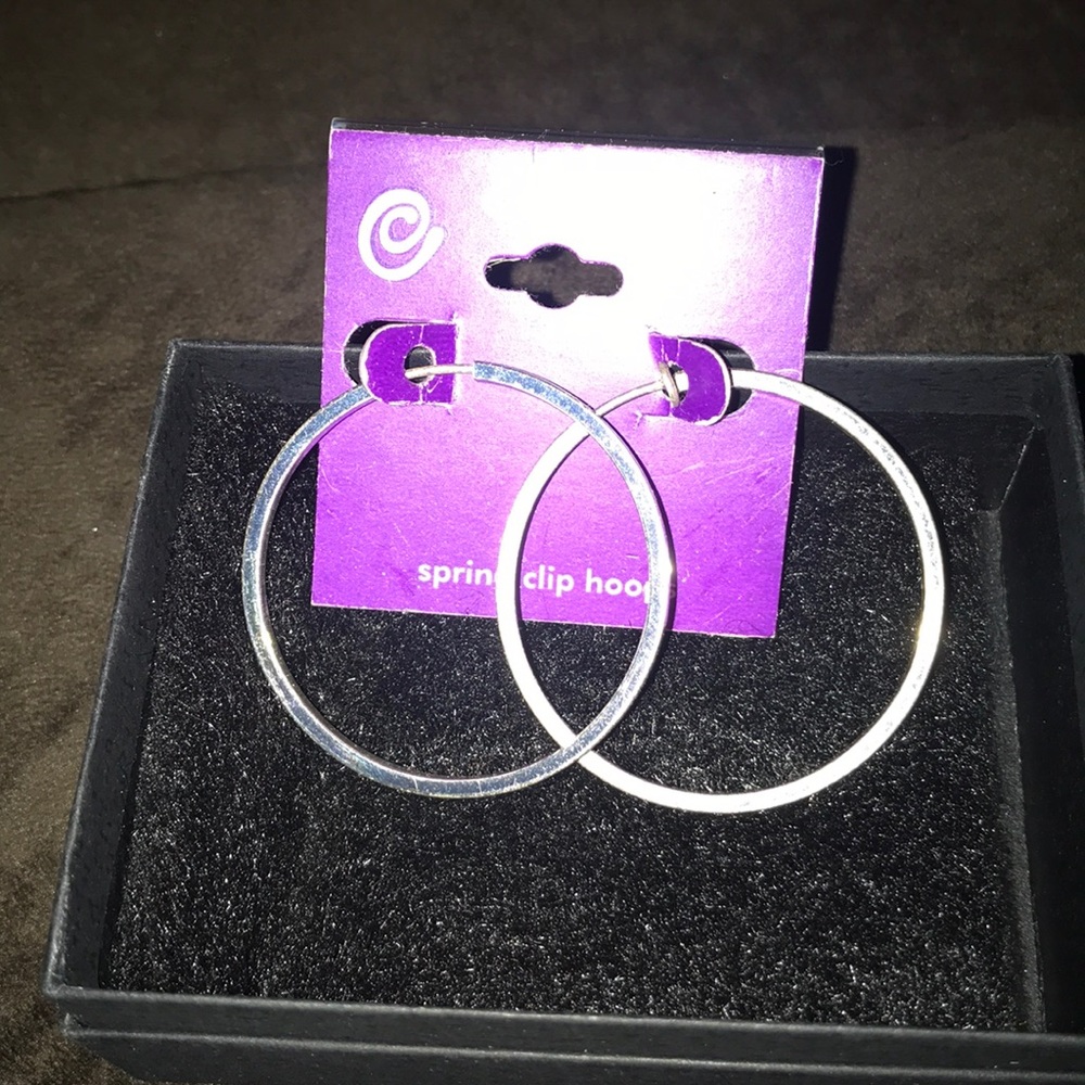 Clip on dangle dangly earrings silver!! Hoops!!